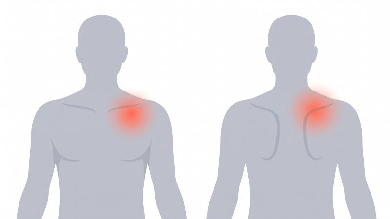 어깨 뒷면 극상근과 가슴 앞 소흉근 위치를 표시한 원내 제작 도해