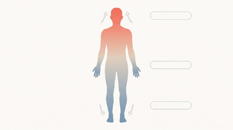 갱년기 관절통과 상열하한, 몸의 위아래 온도차를 표시한 원내 개념도