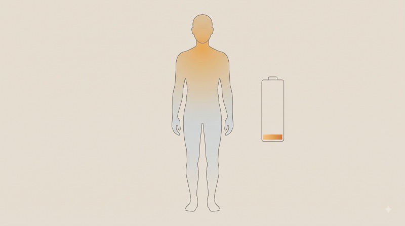 갱년기증후군 에너지 개념도, 상체는 온기가 남고 하체는 비어 있는 실루엣