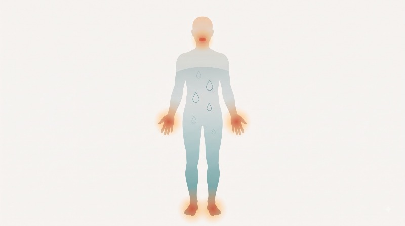구강작열감증후군 개념도, 입과 손발 끝에만 열이 남은 인체 실루엣