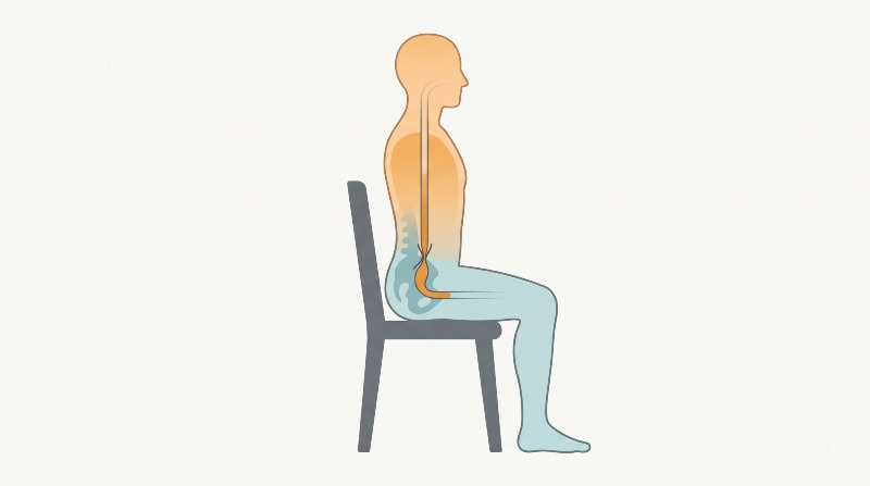 하체냉증 개념도, 앉은 실루엣의 윗몸은 따뜻하고 골반 아래는 차가운 모습